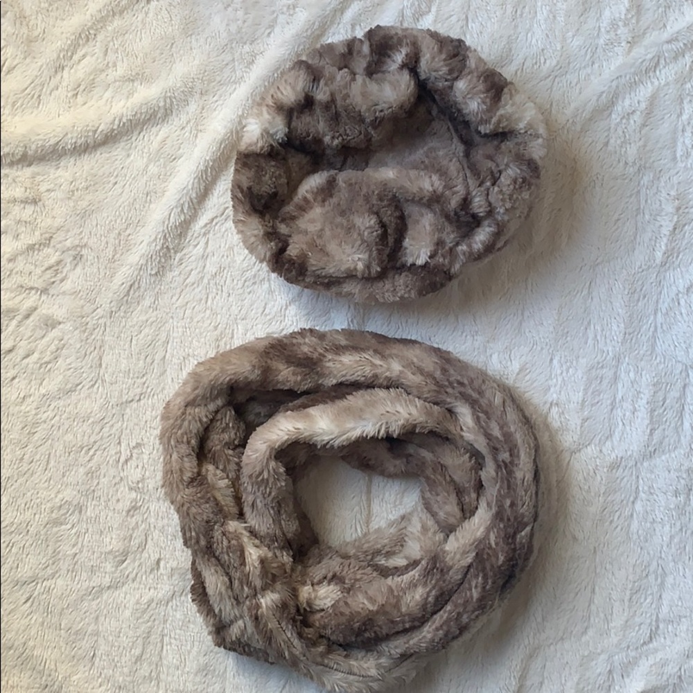 Faux fur hat and infinity scarf